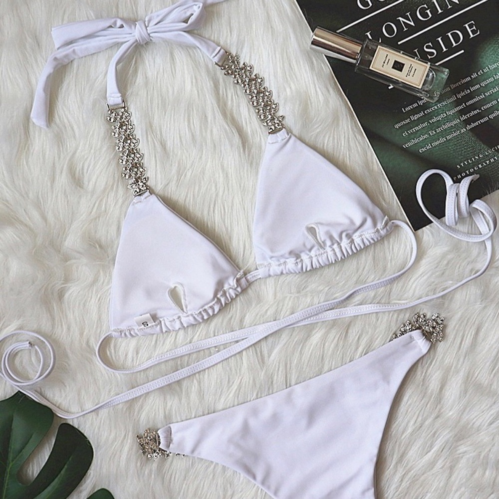 Bandage Rhinestone strap sleeveless bikini Set